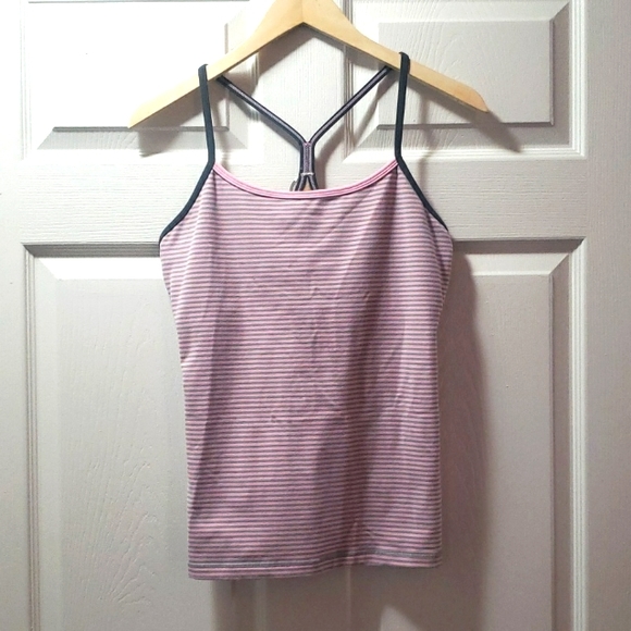 Lululemon Power Y Pink and Grey Stripe Racer Back Tank Size 10 - Picture 4 of 4